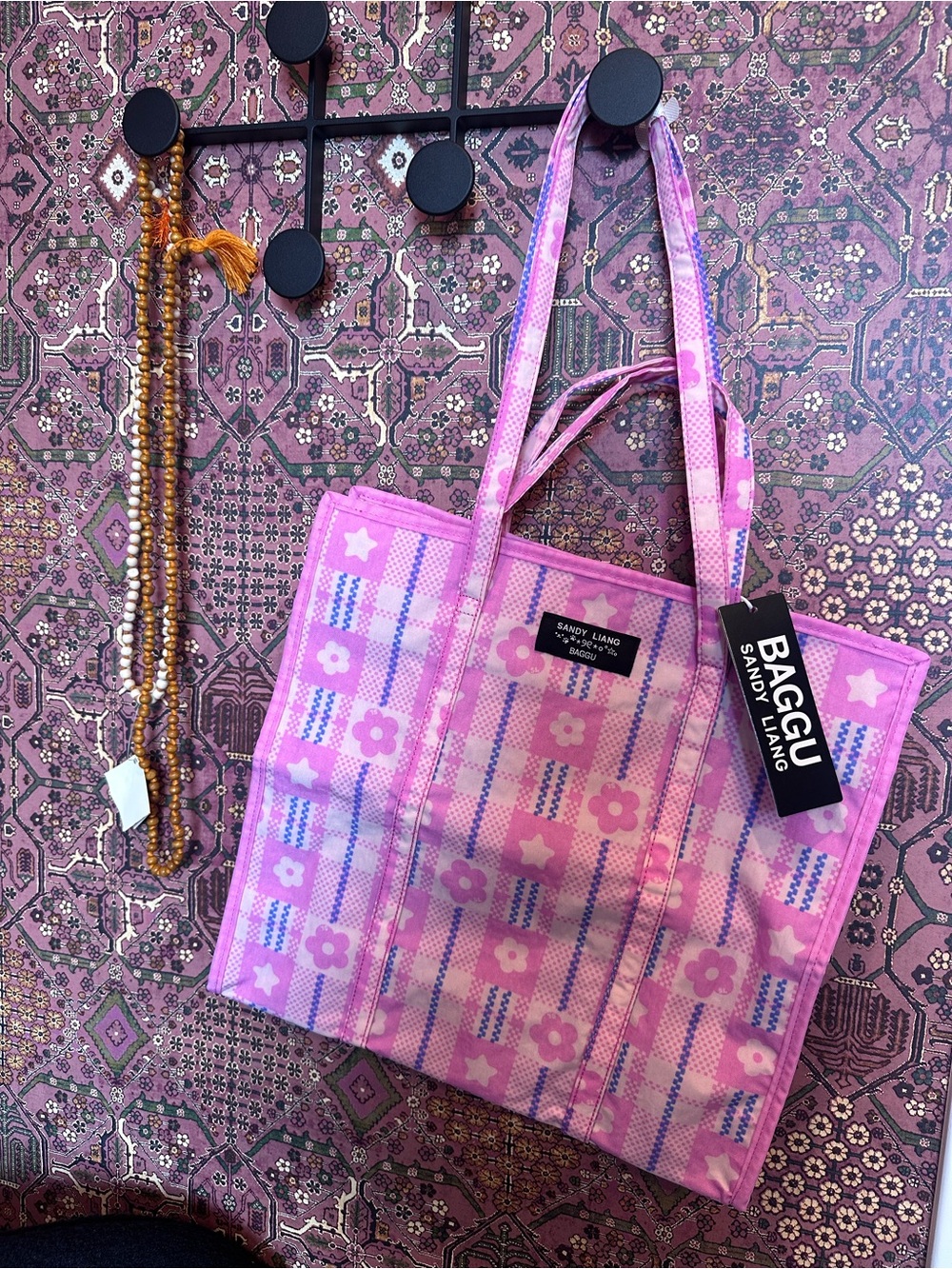 Baggu x Sandy Liang - Market Plaid Pink - Market Tote Bag